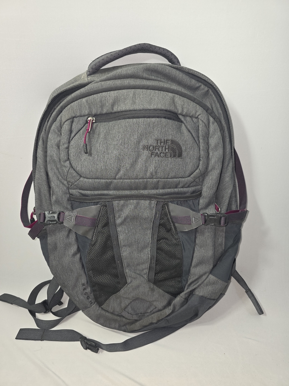 The North Face Recon Gray Backpack with Maroon Trim